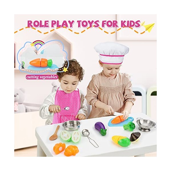 23 Accessoires Cuisine Enfant, Bestcool Jeu de rôle Jouets Ensemble de cuisine pour enfants avec casseroles et poêles en acie