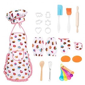24 Pièces Ensemble Cuisine et Pâtisserie pour Enfants, Kit de Cuisine Enfant, Set de Cuisson Jouet de Cuisine, Ensemble Chef 