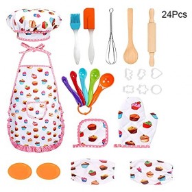 24 Pièces Ensemble Cuisine et Pâtisserie pour Enfants, Kit de Cuisine Enfant, Set de Cuisson Jouet de Cuisine, Ensemble Chef 
