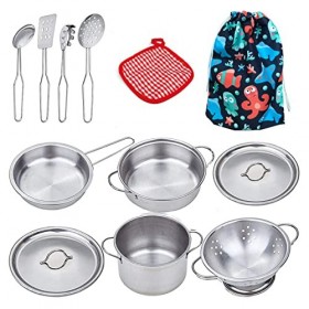 Accessoires Cuisine Enfant Casseroles et Poêles en Acier Inoxydable pour Enfants Ensemble de Cuisine pour Enfant Simulation S