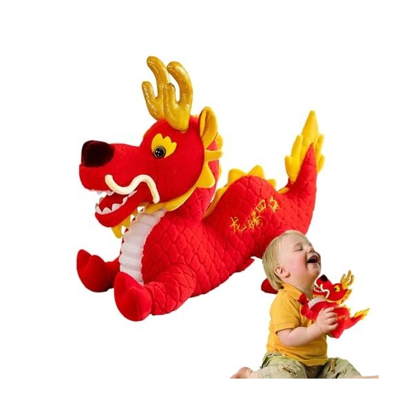 Ohicki Poupée en Peluche Dragon Chinois | Mascotte Dragon Sauteur en Peluche | Peluche Dragon Porte-Bonheur de Style Chinois,