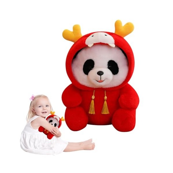 Honganrunli Ours Panda en Peluche | Panda Doll Année du Dragon Mascotte Jouets en Peluche,Poupée Panda Douce et Mignonne tran