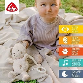 Fehn Peluche Musicale en Forme D’Ours - Doudou avec douce mélodie daide à lendormissement "Berceuse de Mozart" - Jouets en 