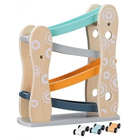 Navaris Garage en Bois pour Enfants - Circuit Petites Voitures 25,5 x 9,2 x 28,8 cm - Jouet Parking Rampe de Course pour Enfa