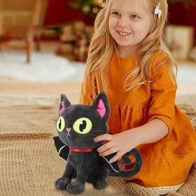 Storaffy Peluche Chat dhalloween - Oreiller en Peluche Chat Noir 11,02 Pouces avec Aile Chauve-Souris | Poupée en Peluche An