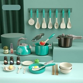 Camidy 32Pcs Kitchen Toy Accessories, Toddler Pretend Cooking Playset with Play Pots, Pans, Utensils Cookware Toys, Cutting P