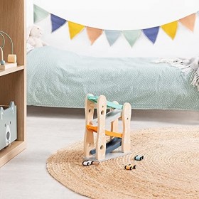 Navaris Garage en Bois pour Enfants - Circuit Petites Voitures 25,5 x 9,2 x 28,8 cm - Jouet Parking Rampe de Course pour Enfa