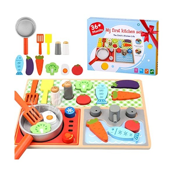 KOKOBOX Cuisine en Bois Enfant Jouet en Bois Dinette Enfant 2 3 4 Ans Cuisine Enfant Dinette Bois Ustensile Cuisine Enfant Ki