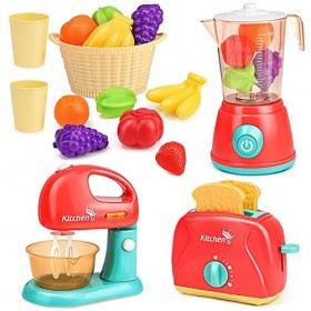 Accessoires De Cuisine pour Enfants, Accessoires De Cuisine avec Mixeur, Mixeur Plongeant, Grille-Pain 15 PièCes , Jouets Mo