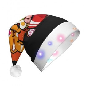 ZORIN Chapeaux de Noël avec lumières lumineuses Corgi mangeant des ramen japonais en peluche, chapeau de Père Noël unisexe po