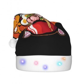 ZORIN Chapeaux de Noël avec lumières lumineuses Corgi mangeant des ramen japonais en peluche, chapeau de Père Noël unisexe po
