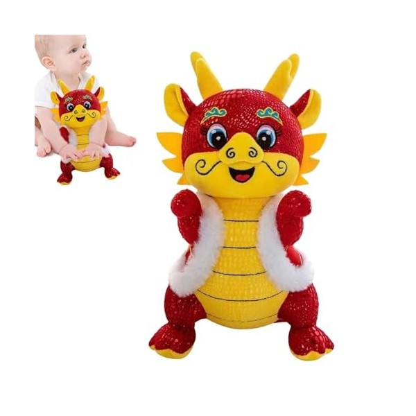 BUNIQ Peluche Dragon en Peluche, poupée Dragon Chinois en Peluche - Joli Dragon Chinois en Peluche en Costume Traditionnel Ta