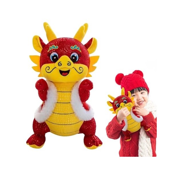 BUNIQ Peluche Dragon en Peluche, poupée Dragon Chinois en Peluche - Joli Dragon Chinois en Peluche en Costume Traditionnel Ta