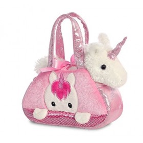 Aurora, 32795, Fancy Pal, Peek-A-Boo Unicorn Pet Carrier, 20,5cm, Peluche, and Blanche, Rose/Blanc, 8" Size