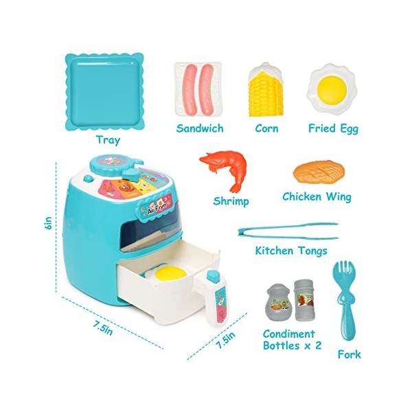 Accessoire Cuisine Enfant Air Frieder Jouets Kit de Ustensile Cuisine avec lumières et Sons Électroménager pour Enfants avec 