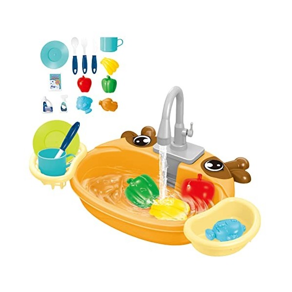 Ensemble de Jouets pour Évier de Cuisine pour Enfants, Wash Up Kitchen Sets avec Robinet, Jouets de Jeu de Rôle pour Enfants 