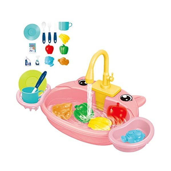 Ensemble de Jouets pour Évier de Cuisine pour Enfants, Wash Up Kitchen Sets avec Robinet, Jouets de Jeu de Rôle pour Enfants 