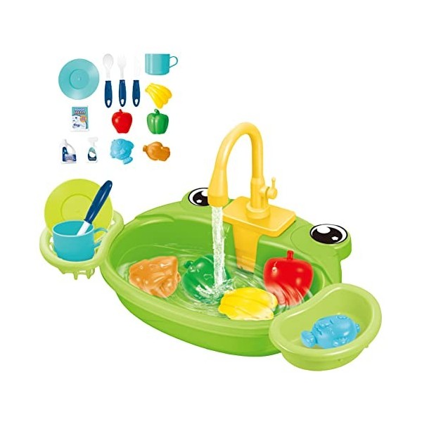 Ensemble de Jouets pour Évier de Cuisine pour Enfants, Wash Up Kitchen Sets avec Robinet, Jouets de Jeu de Rôle pour Enfants 