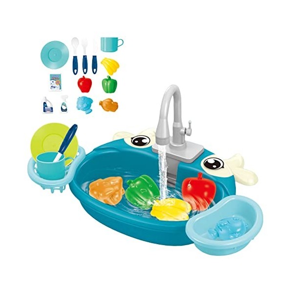 Ensemble de Jouets pour Évier de Cuisine pour Enfants, Wash Up Kitchen Sets avec Robinet, Jouets de Jeu de Rôle pour Enfants 