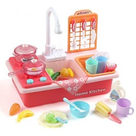 LIHAO Cuisine Ustensile Enfant Évier Lave-Vaisselle à Circuit deau Jouet d’Imitation Cadeau Anniversaire Noël pour Garçons F