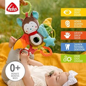 Fehn Peluche Chauve-souris - Jouet de Développement Moteur à Suspendre - Jouet déveil pour poussette, lit et siège bébé - Jo