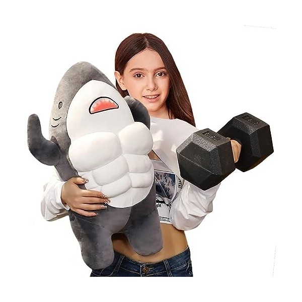 JINGLING Peluche Requin - Poupée en Peluche Drôle Kawaii Ocean Muscle Shark Plushies 17.7in Simulation Animal Requin en Peluc