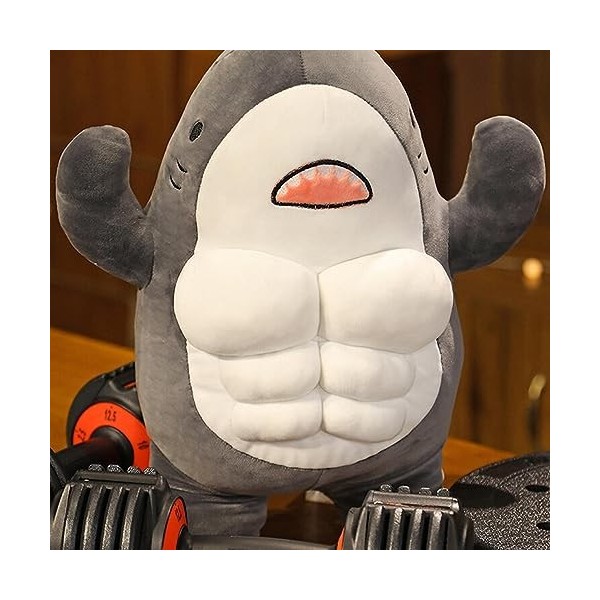 JINGLING Peluche Requin - Poupée en Peluche Drôle Kawaii Ocean Muscle Shark Plushies 17.7in Simulation Animal Requin en Peluc