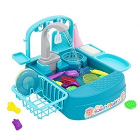 Kits de Jouets dévier de Cuisine avec Lave - Vaisselle à Circuit deau, Jouets de Lave - Vaisselle électrique pour Enfants, 
