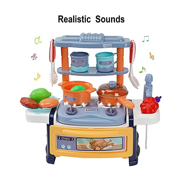 NW Set de jeux de cuisine pour enfants, accessoires pour ustensiles de cuisine synthétiques, jouets pour enfants avec son bl