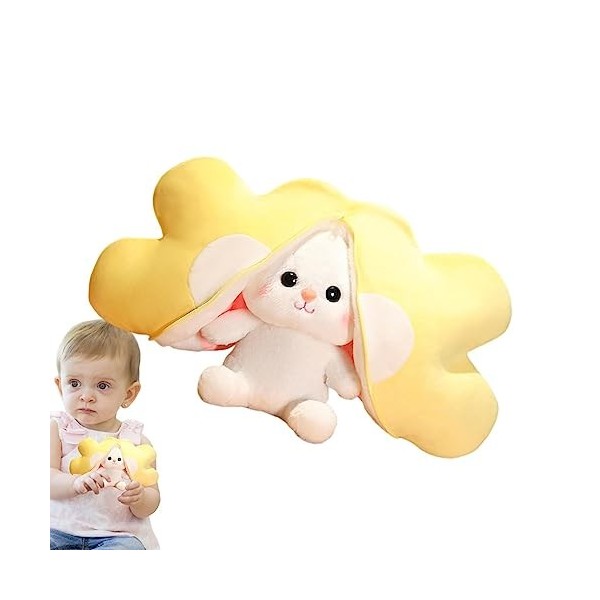 LEVABE Jouet Lapin en Peluche - Oreiller en Peluche Tournesol Toast Carotte - Jouet en Peluche Confortable en Forme de Lapin,