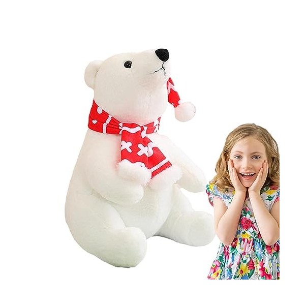 Ziurmut Peluche Ours Polaire | Animal en Peluche Noël,Ours en Peluche Blanc noël, Jouet avec Chapeau et écharpe noël, Ours Po