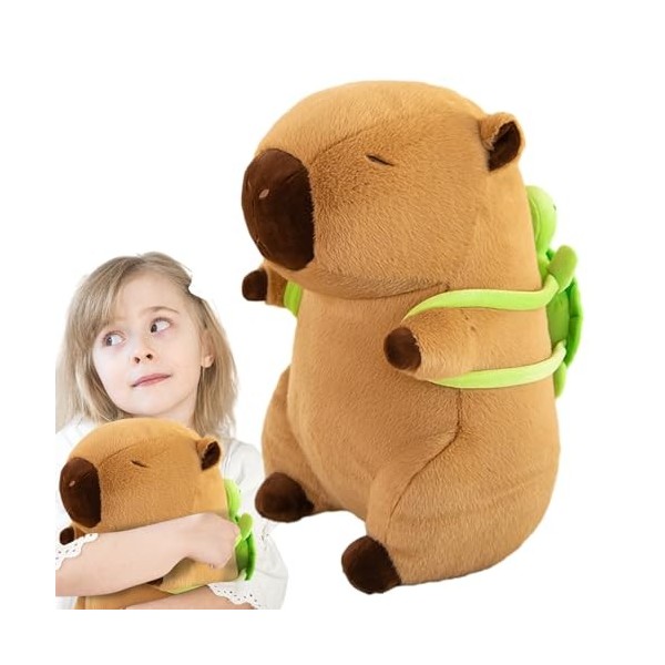 WeLucky Mignons Animaux en Peluche Capybara | Peluche Capybara Portable - Capybara en Peluche Flexible avec Sac à Dos Tortue 