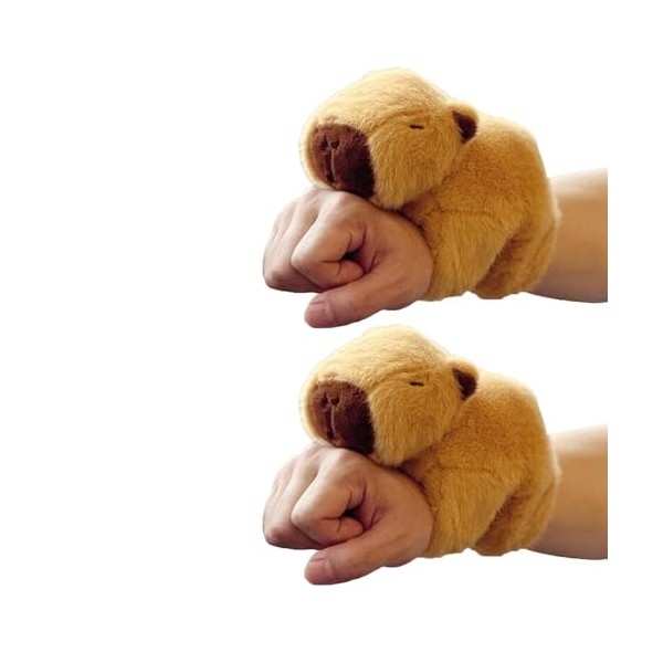 ACAREY Capybara Huggers Slap Bracelet, 25 cm Capybara Slap Snap Bracelet en peluche, Bracelets en peluche pour cadeaux de fêt