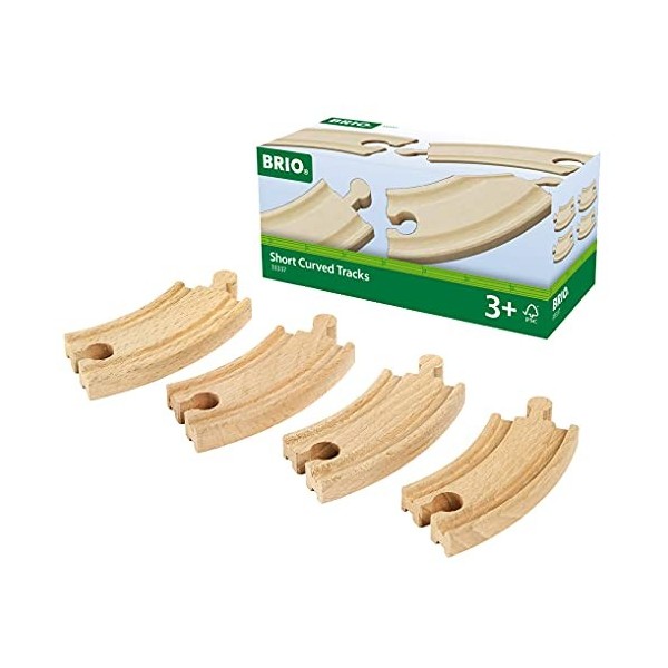 BRIO World - 33337 - Petits Rails Courbes 90 mm - Accessoire pour circuit de train en bois - Jouet pour garçons et filles à p