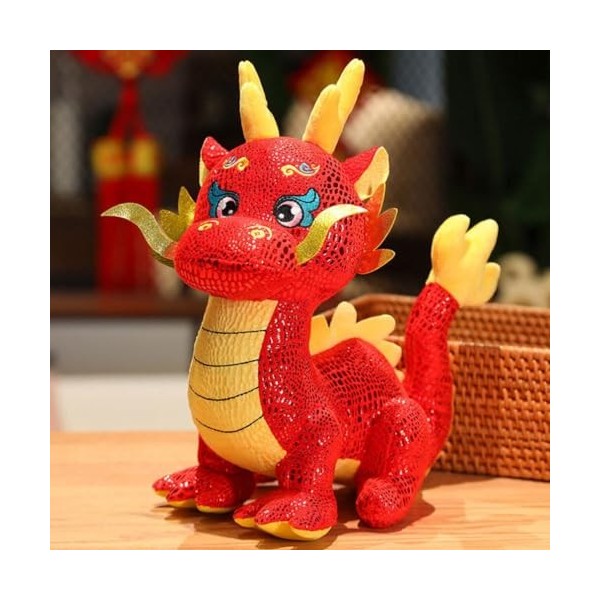 Amosfun 2024 Chinois Nouvel an Dragon Animaux en Peluche Dragon du Zodiaque en Peluche Jouet Année du Dragon Poupée en Peluch