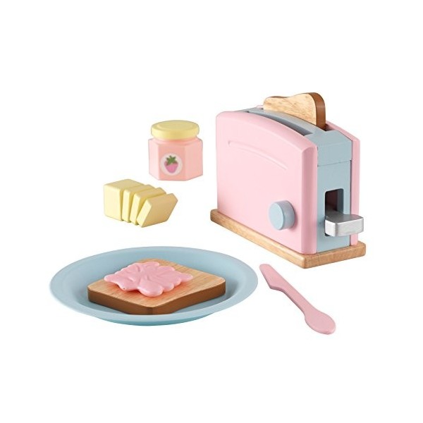 KidKraft Ensemble Grille-Pain Pastel en Bois, Accessoire Cuisine Enfant, Kit de Ustensile Cuisine Électroménager, Accessoire 