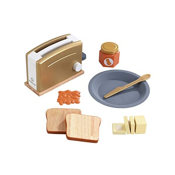 KidKraft Ensemble Grille-Pain Pastel en Bois, Accessoire Cuisine Enfant, Kit de Ustensile Cuisine Électroménager, Accessoire 