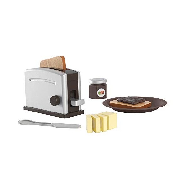 KidKraft Ensemble Grille-Pain Pastel en Bois, Accessoire Cuisine Enfant, Kit de Ustensile Cuisine Électroménager, Accessoire 