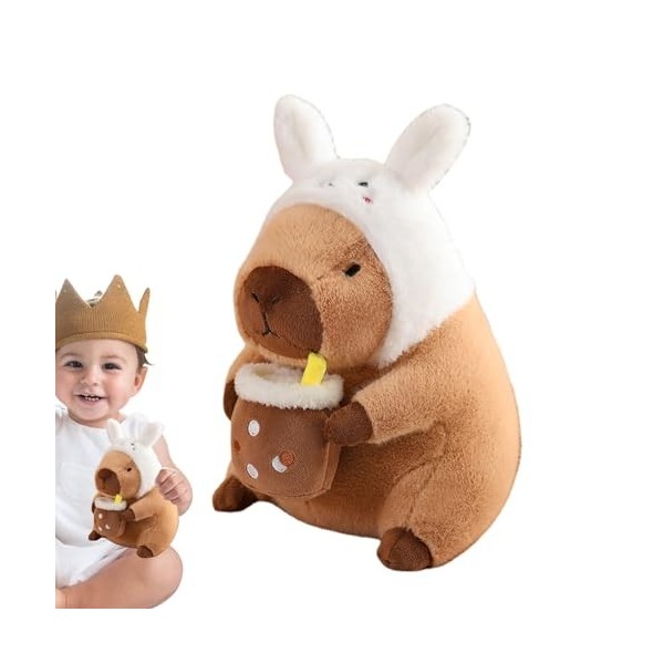 Oldmoom Peluche Capybara,Kawaii Peluches Capybara Peluche Jouet | Couvre-tête Amovible, Adorable Peluche Capybara, Jouet pour