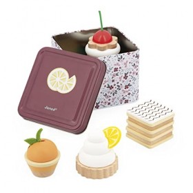 JANOD Coffret Twist-1 Boîte en Métal + 4 Pâtisseries en Bois et Feutrine-Jouet dImitation et Imagination-Dès 3 Ans, J06627, 