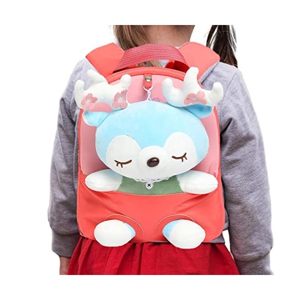 Anulely Joli sac à dos pour petite fille - Jouet en peluche avec renne - Petit sac à dos pour 2, 3, 4, 5, 6 ans, pastèque, 1