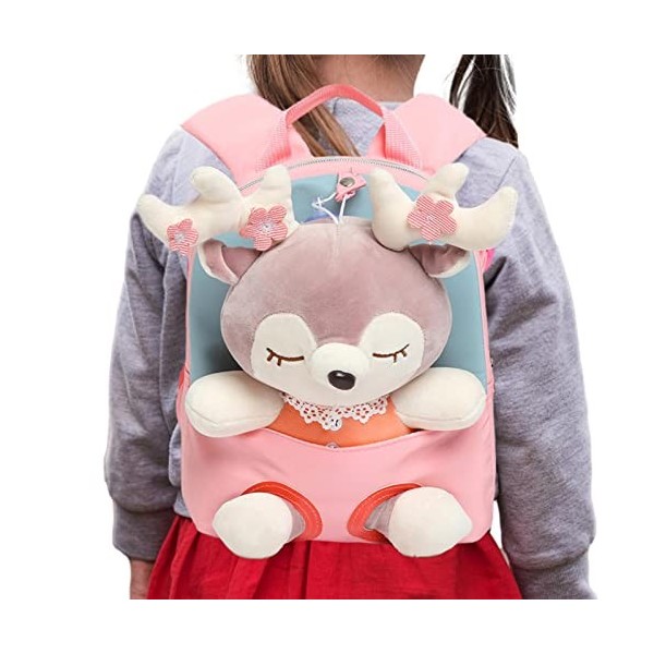 Anulely Joli sac à dos pour petite fille - Jouet en peluche avec renne - Petit sac à dos pour 2, 3, 4, 5, 6 ans, pastèque, 1