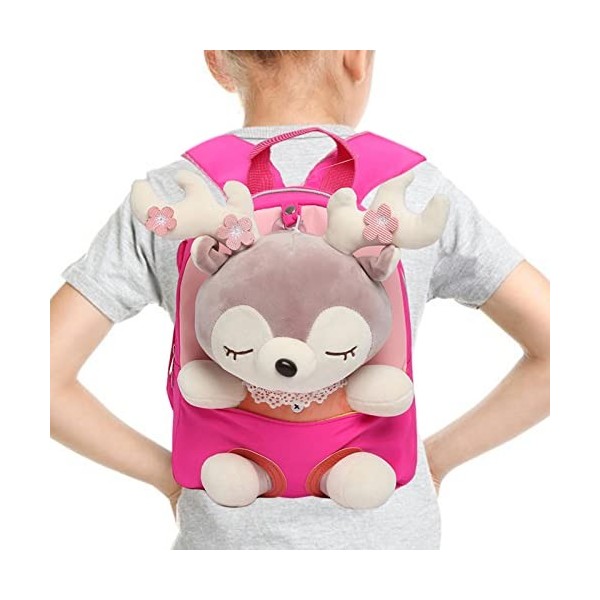 Anulely Joli sac à dos pour petite fille - Jouet en peluche avec renne - Petit sac à dos pour 2, 3, 4, 5, 6 ans, pastèque, 1