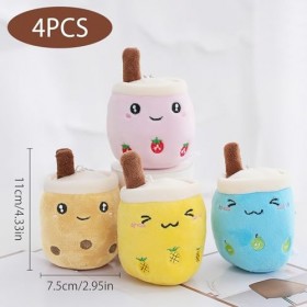 4 Pcs Animaux en Peluche Boba Remplis Jouets danimaux avec Porte-Clés Bubble Tea Porte-Clés en Peluche Animal en Peluche Pou