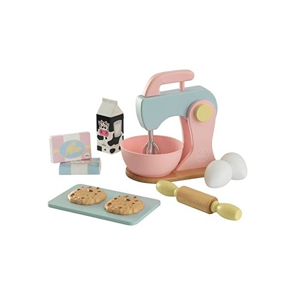 KidKraft Ensemble Cuisine et Pâtisserie Pastel en Bois, Accessoire Cuisine Enfant, Kit de Ustensile Cuisine Électroménager, A