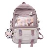 LYEAA Sac à dos Kawaii avec épingles et pendentif animal en peluche, pour femme et fille, style preppy en PVC, motif patchwor