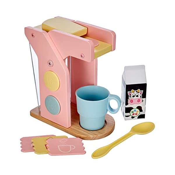 KidKraft Ensemble Machine à Café Doré en Bois, Accessoire Cuisine Enfant, Kit de Ustensile Cuisine Électroménager, Accessoire