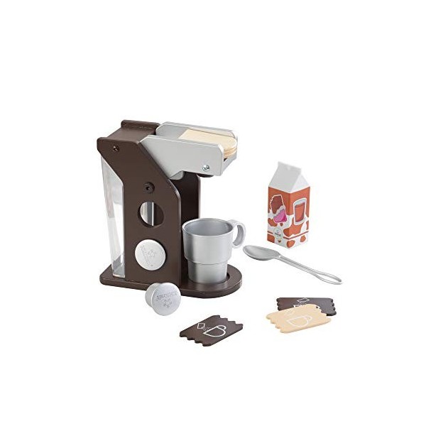 KidKraft Ensemble Machine à Café Doré en Bois, Accessoire Cuisine Enfant, Kit de Ustensile Cuisine Électroménager, Accessoire