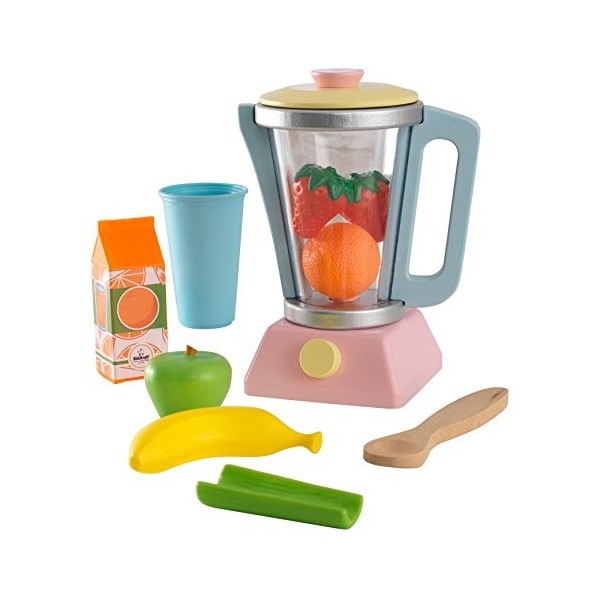 KidKraft Ensemble Blender Smoothie Pastel en Bois, Accessoire Cuisine Enfant, Kit de Ustensile Cuisine Électroménager, Access