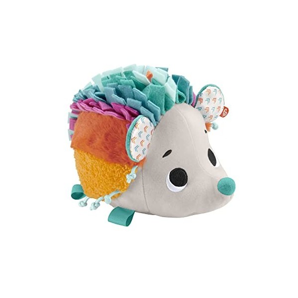 Fisher-Price - Mon Petit Hérisson Sensoriel - Peluche Éveil des Sens de Bébé - 8 Textures, 3 Sons - Boucles Attache-Jouets - 